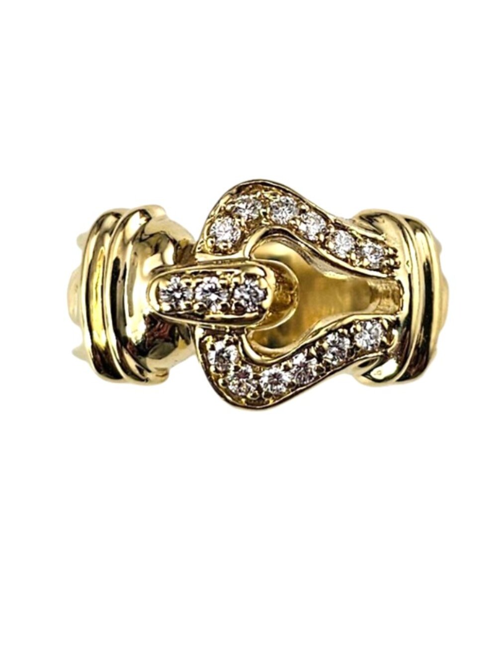 David Yurman 18K Yellow Gold Diamond Buckle Ring Size 5.75 #25684